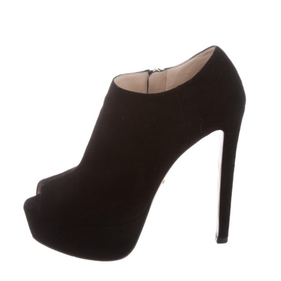Prada Black suede platform booties with peep toe 6 - Picture 1 of 13
